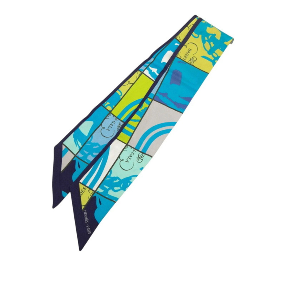 Hermes Twilly Brides de Gala Scarf/Muffler, Blue Multicolor Silk, Women's